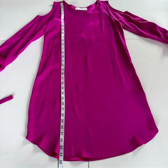 Amanda Uprichard Hot Pink 100% Silk Cold Shoulder Long Sleeve Dress Small - Picture 10 of 13